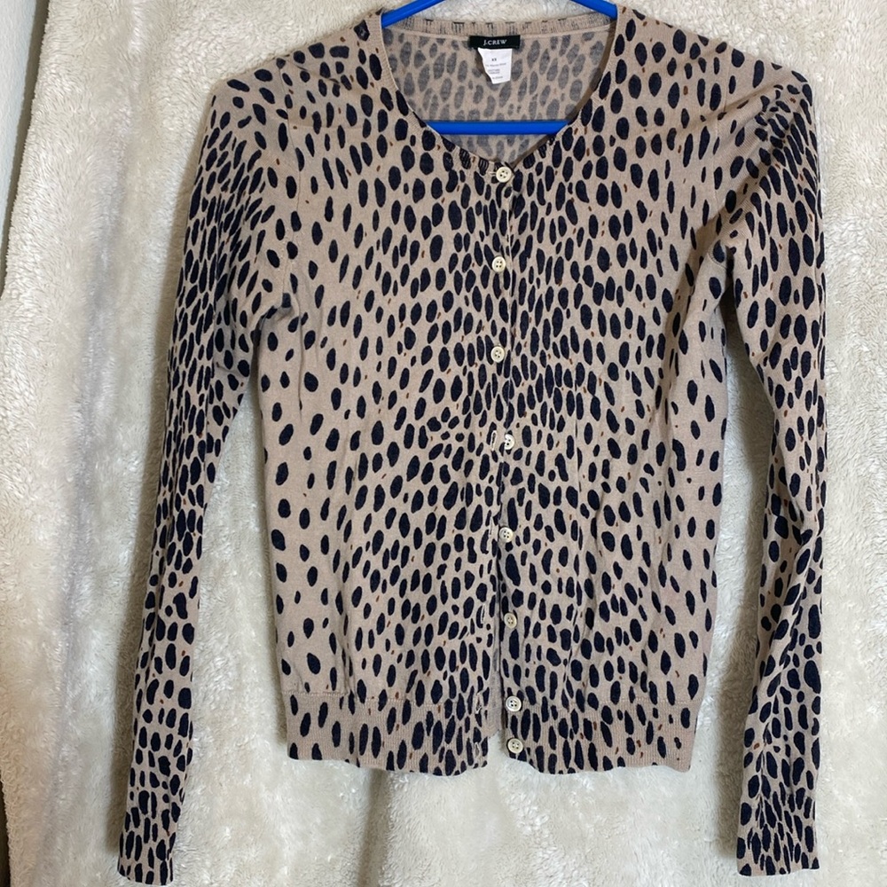 J Crew Animal Print Merino Wool Cardigan XS